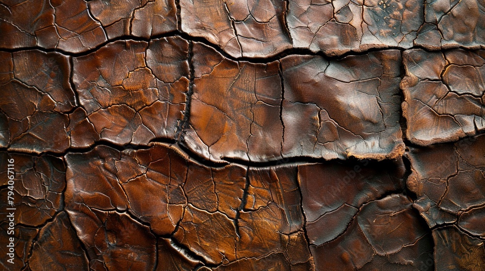Cracked leather detail, wide view, deep browns for an aged vintage wallpaper Cracked leather detail, wide view, deep browns for an aged vintage wallpaper