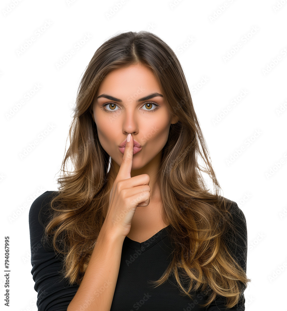 Woman Shush Shh Gesture Isolated on Transparent Background
Woman Shush Shh Gesture Isolated on Transparent Background