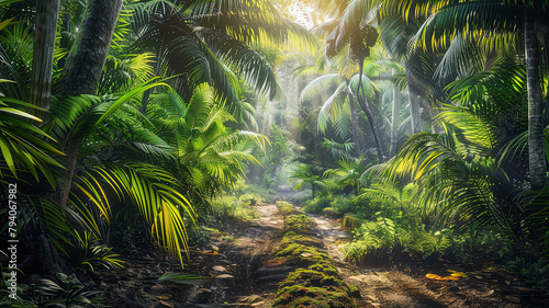 panoramic view of the tropical jungle  tropical forest scenery  tropical green landscape