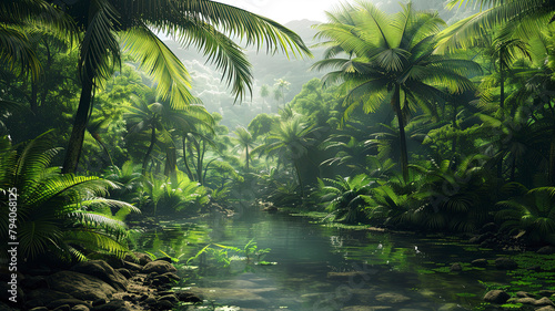 panoramic view of the tropical jungle  tropical forest scenery  tropical green landscape