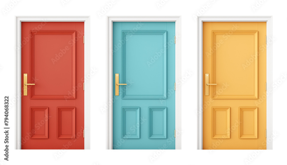 Pastel Color Door Set Isolated on Transparent Background
