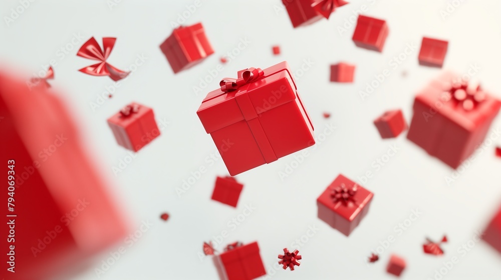 Red gift boxes floating in the air. Christmas and Happy New Year design element Red gift boxes floating in the air. Christmas and Happy New Year design element