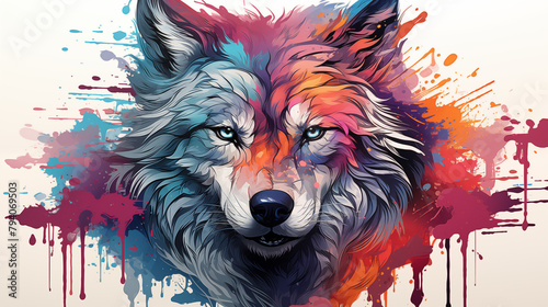 Colorful Abstract Wolf Design with Paint Splatters