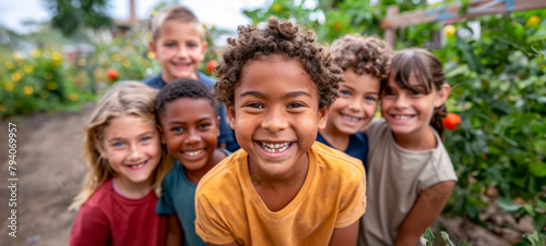 Group of happy diverse school children outdoors