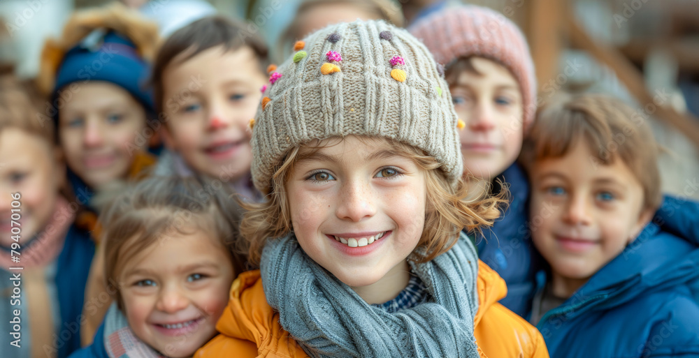 Group of happy diverse school children outdoors