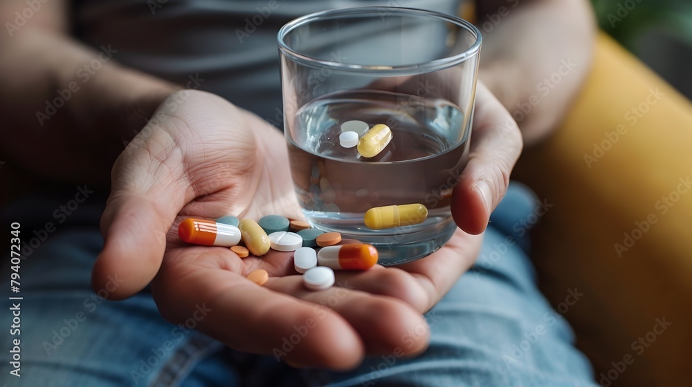 Daily Healing Routine: Patient's Hand Holding Medication and Water Daily Healing Routine: Patient's Hand Holding Medication and Water