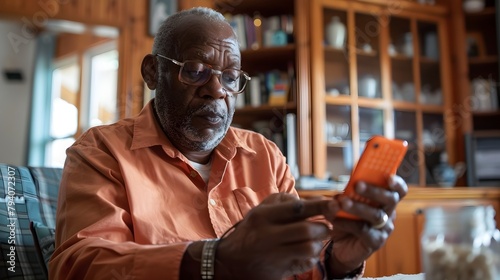 Senior Man Utilizing Digital Medication Management App to Meticulously Organize Daily Pills