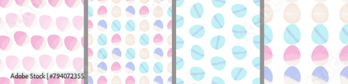 Watercolor set of seamless patterns. Collection of hand drawn pastel Easter eggs