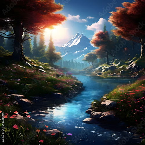 Serene River and Lush Trees in Captivating Landscape.