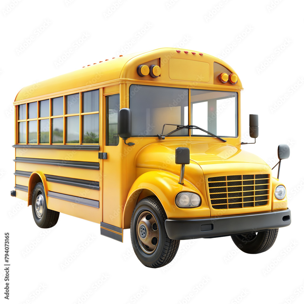 Realistic yellow school bus on a transparent background Realistic yellow school bus on a transparent background