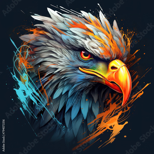 An eagle head art on black background. Wild Animals. Birds. Illustration, Generative AI.