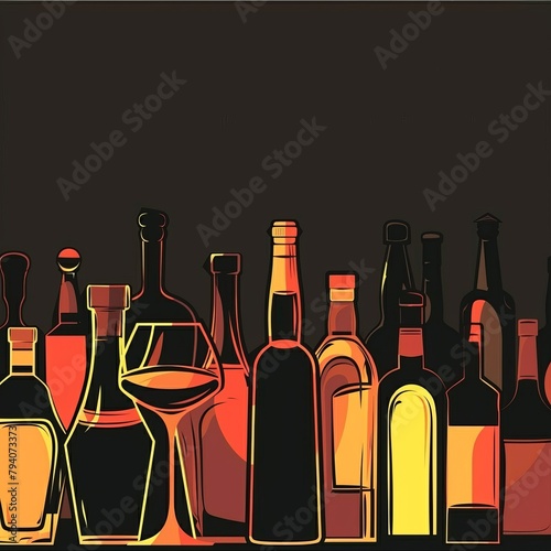 Wine bottle and glass on black background