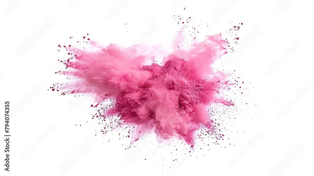 Pink Powder Dust Explosion Splash Isolated on White Background - Holi Paint
