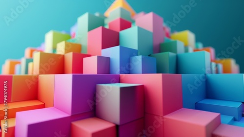 A collection of colorful digital blocks forming a digital pyramid  ideal for a data visualization tool.  