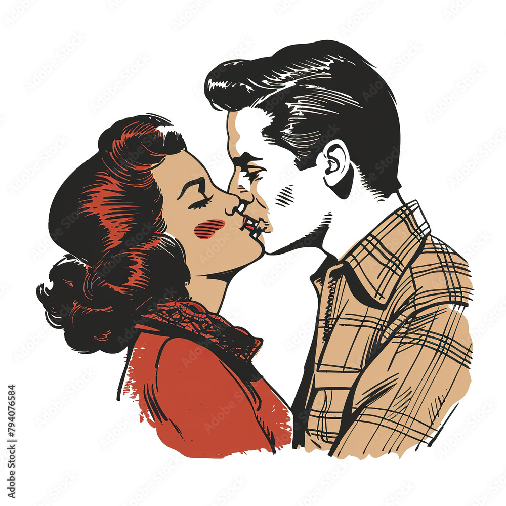 Φωτογραφία vector clip art from the 1950s kissing couple ad vintage stock image white backg