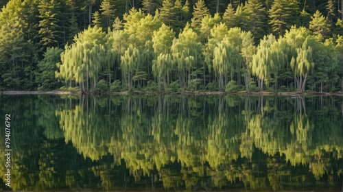 Reflections of Serenity  Tranquil Lake Mirroring Surrounding Trees