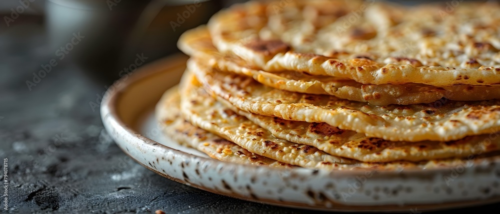 Indian Paratha with Butter Served on a White Plate in the Kitchen. Concept Food Photography, Indian Cuisine, Authentic Flavors, Home Cooking, Culinary Art Indian Paratha with Butter Served on a White Plate in the Kitchen. Concept Food Photography, Indian Cuisine, Authentic Flavors, Home Cooking, Culinary Art