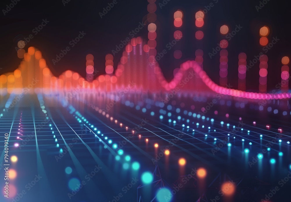 3D line graph depicts consistent growth, rising from straight-on perspective, each segment higher than last 3D line graph depicts consistent growth, rising from straight-on perspective, each segment higher than last