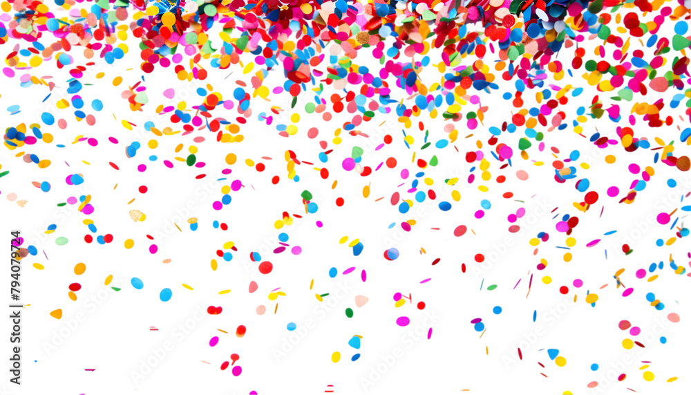 Falling colorful confetti on transparent background