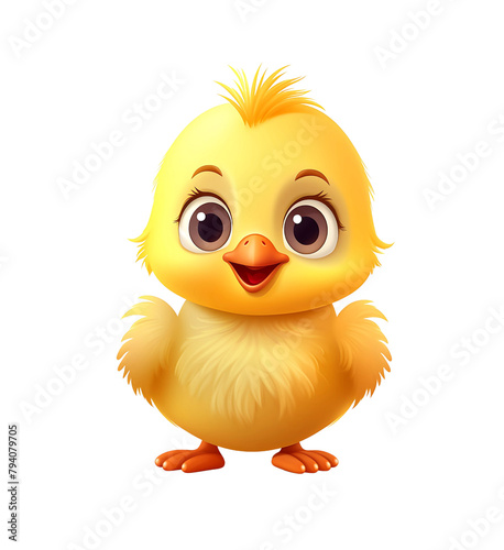 Adorable cartoon chick with big expressive eyes and a fluffy yellow body, designed in a vibrant, child-friendly style. Generative AI