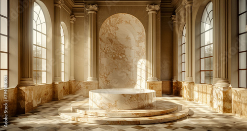 Elegant marble podium in a classical architecture setting photo