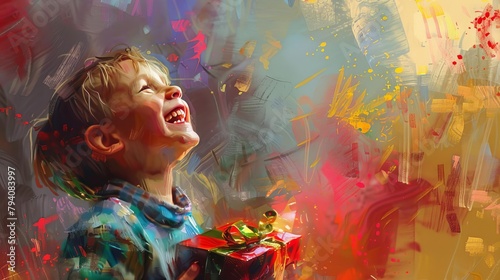 young child excited about christmas present on christmas eve capturing anticipation and holiday spirit digital painting