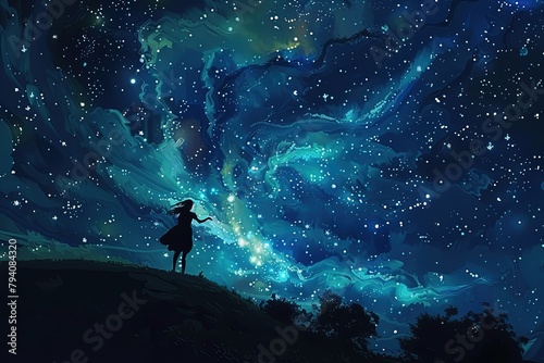 a person standing on a hill looking at the stars © Kevin