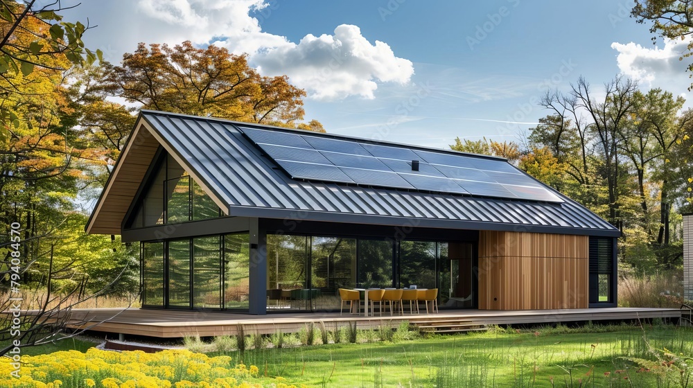 modern ecofriendly home with solar panels on roof sustainable architecture exterior photography modern ecofriendly home with solar panels on roof sustainable architecture exterior photography