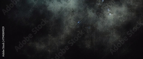 Glitter mist. Paint water splash. Magic spell. Blue silver gray color gradient shiny smoke veil wave on black abstract art background with free space. © Fabian