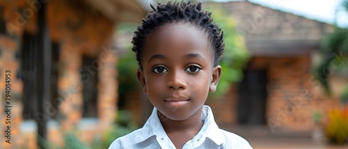 African child from nontraditional family attends school. Concept African Heritage, School Inclusion, Nontraditional Family, Cultural Diversity, Education Access photo