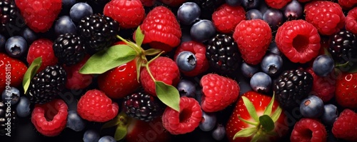 Creative collage of mixed berries on a poster, using abstract placements and rich colors to draw the viewers eye