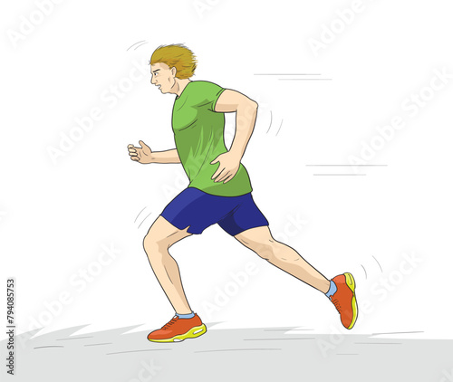 a man running speed freehand vector drawn color