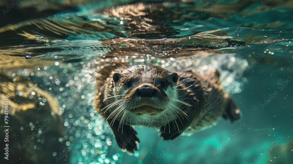 playful river otter swimming in crystalclear water wildlife photography