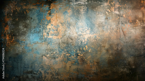 A wall with a blue and brown background