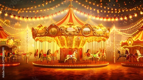 Captivating Vintage Carnival Banner with Intricate Carousel and Glowing Lights