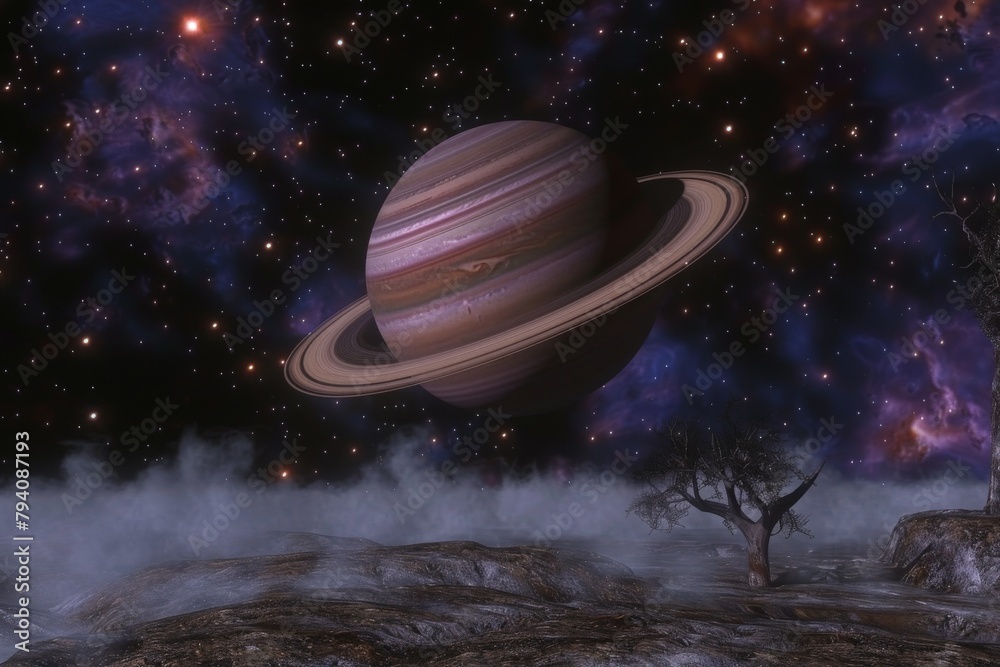 The Saturn-like planet on the dark space background. Beautiful simple AI generated image in 4K, unique. The Saturn-like planet on the dark space background. Beautiful simple AI generated image in 4K, unique.