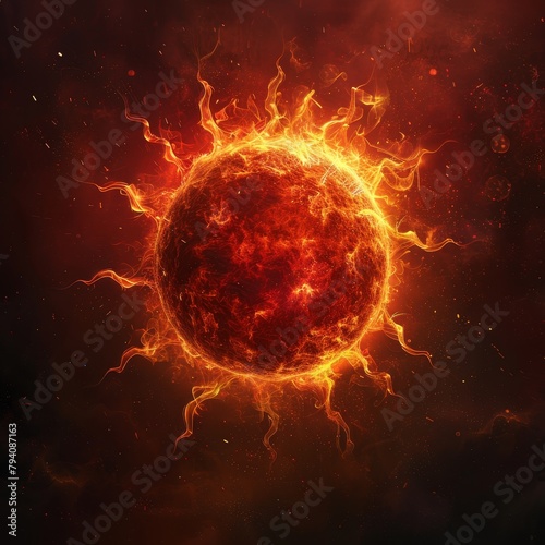 A large burning ball of fire in space.
