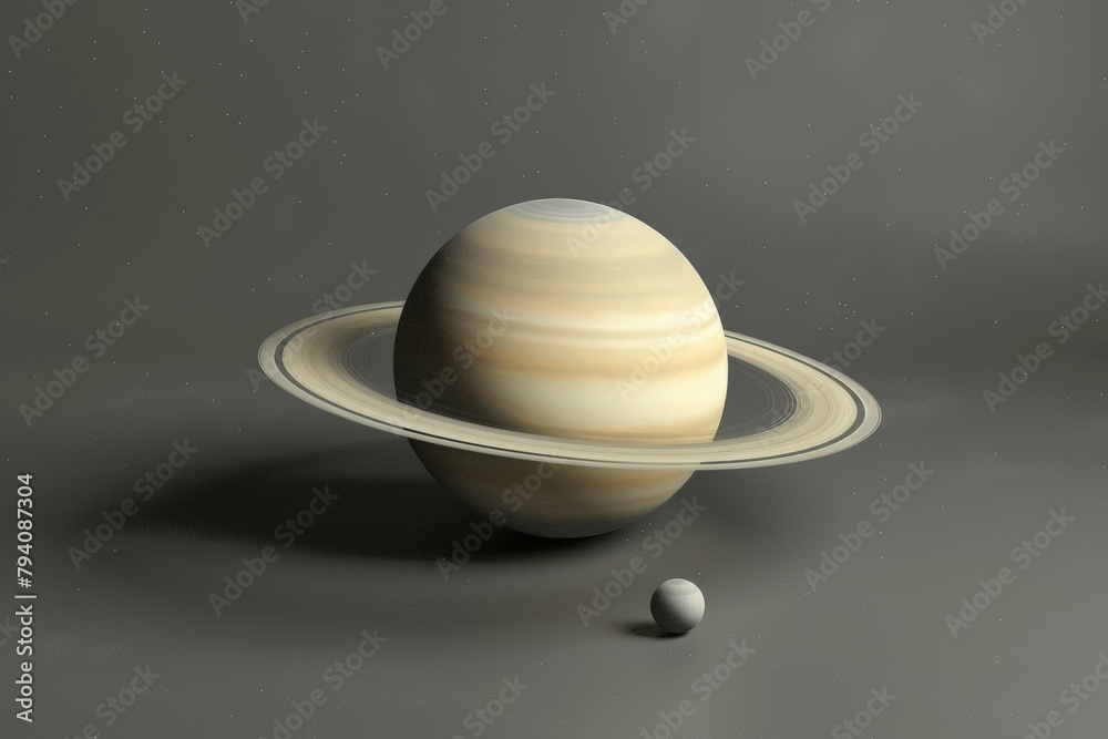 Saturn-like planet with it satellite on the dark sky. Beautiful simple AI generated image in 4K, unique. Saturn-like planet with it satellite on the dark sky. Beautiful simple AI generated image in 4K, unique.
