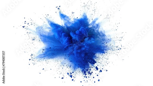 Blue Powder Dust Explosion Splash Isolated on White Background - Holi Paint 