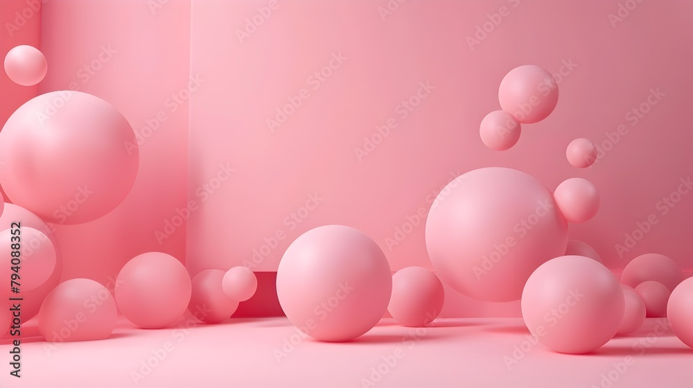 Softly Glowing Pink Geometric Spheres Drifting in Blush Colored Void with Clean Minimalist Composition Softly Glowing Pink Geometric Spheres Drifting in Blush Colored Void with Clean Minimalist Composition