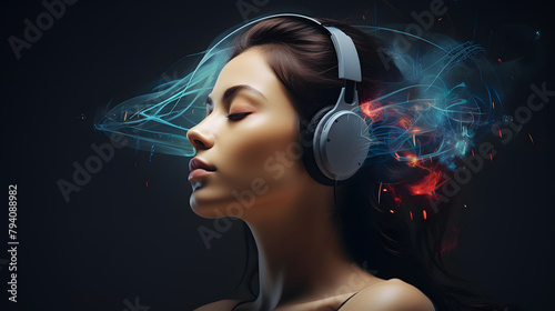 3d illustration visualized woman showing self-love and self-care, listen to music, stress relief, calm, and meditation, tranquility