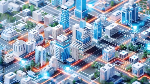 Isometric Smart City Sector: A Vision of Futuristic Urban Planning and Interconnected Infrastructure