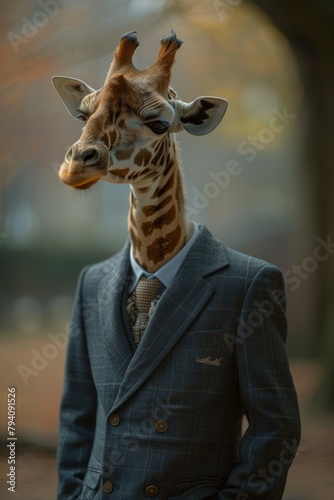 A man with a giraffe's head. Giraffe in a business suit. © Adrin