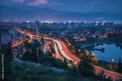 View of Skopje cityscape at night