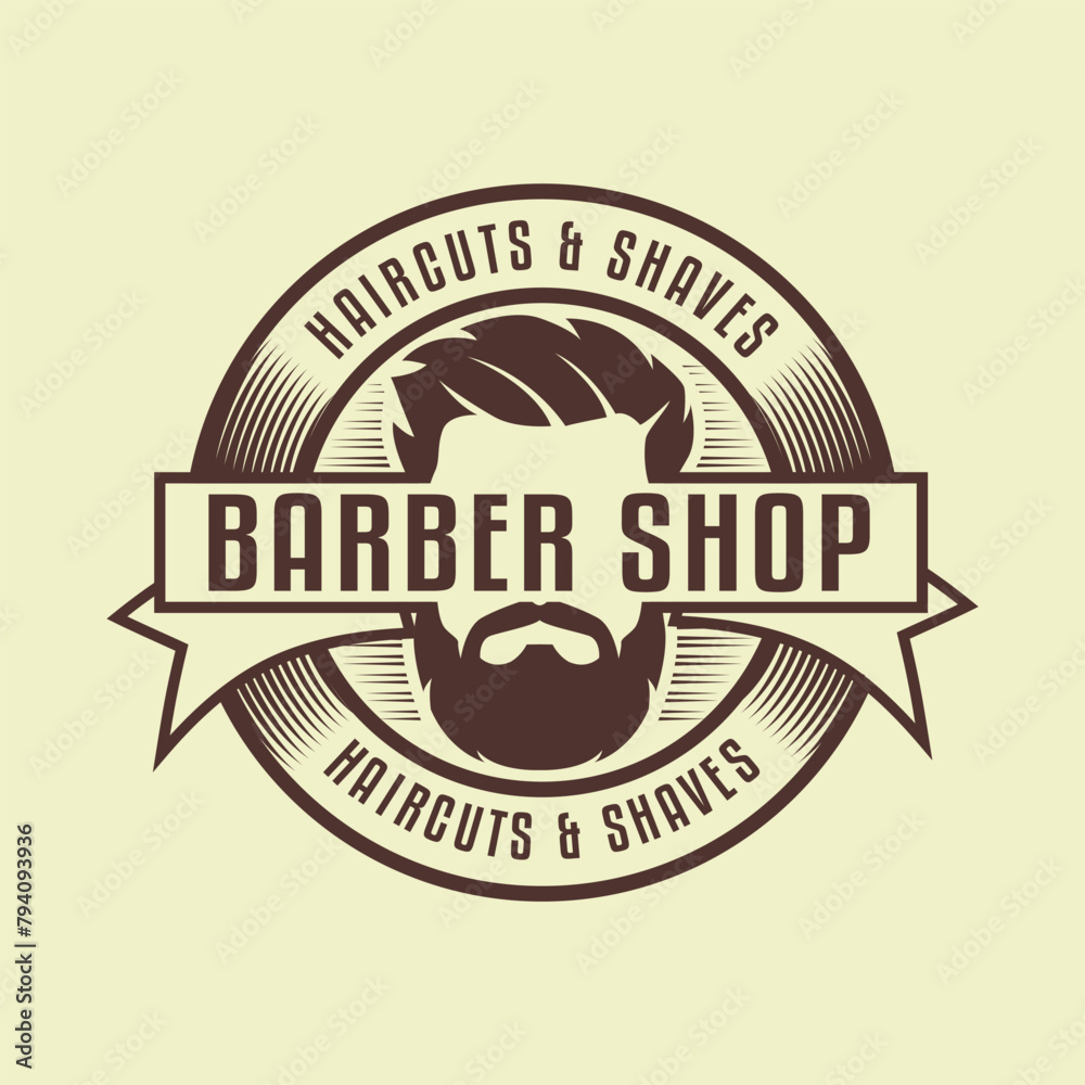 Fototapeta premium Barbershop Logo emblem sticker Vintage style isolated on background vector illustration