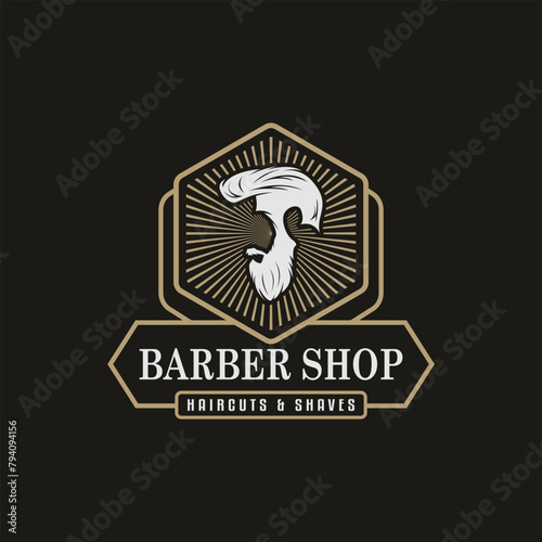 Barbershop Logo emblem sticker Vintage style isolated on background vector illustration