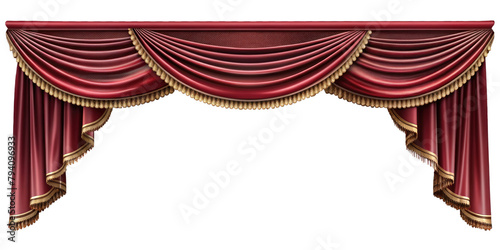 Beautiful curtain of a theater or a opera opening on a transparent background, Stage Curtain Border Concept, mockup