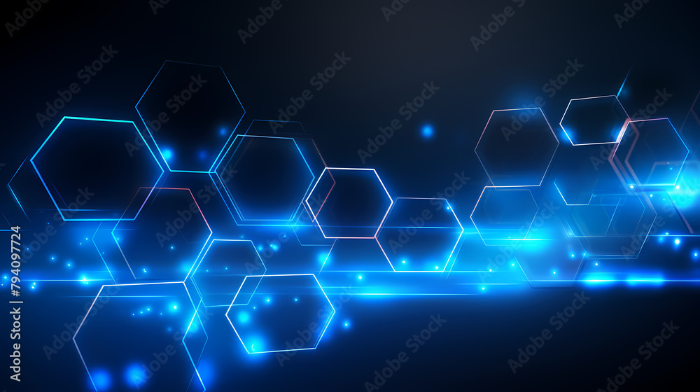 Abstract technology background with hexagonal pattern and glowing lights Abstract technology background with hexagonal pattern and glowing lights