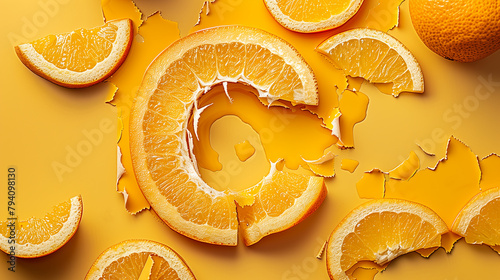 Orange slices visible through cut orange paper in shape of figure C. Banner for Vitamin C