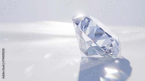A single  oversized diamond facet on a stark white background  its sharp edges and brilliant reflection creating a minimalist and abstract composition  suitable for a luxury brand advertisement.